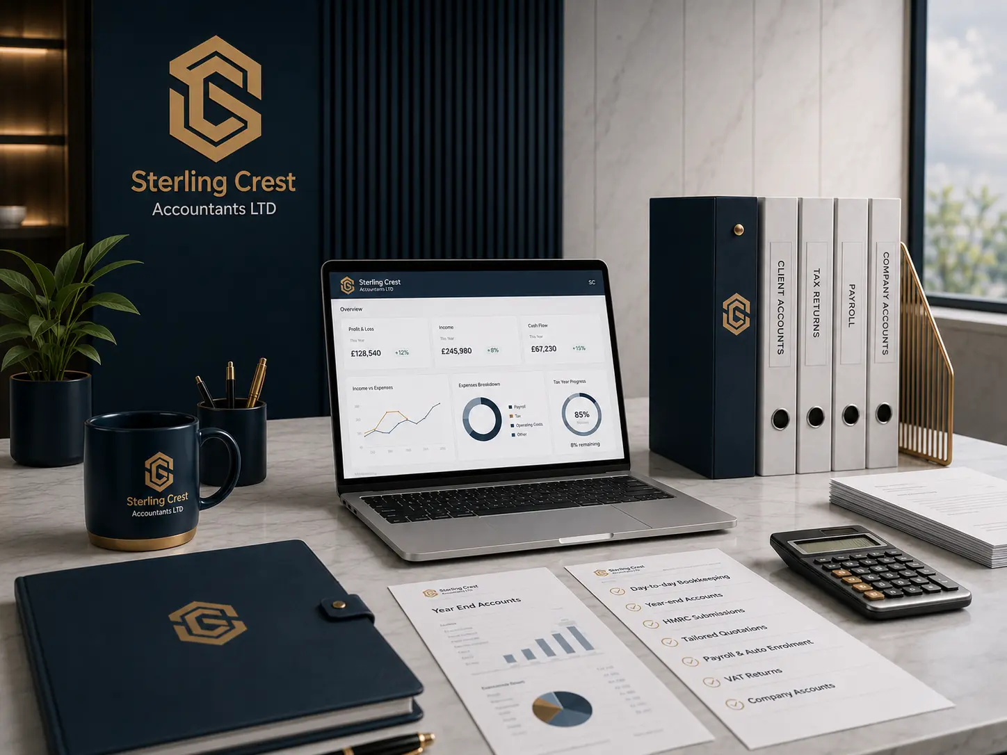 Sterling Crest accountancy discussion and professional workspace